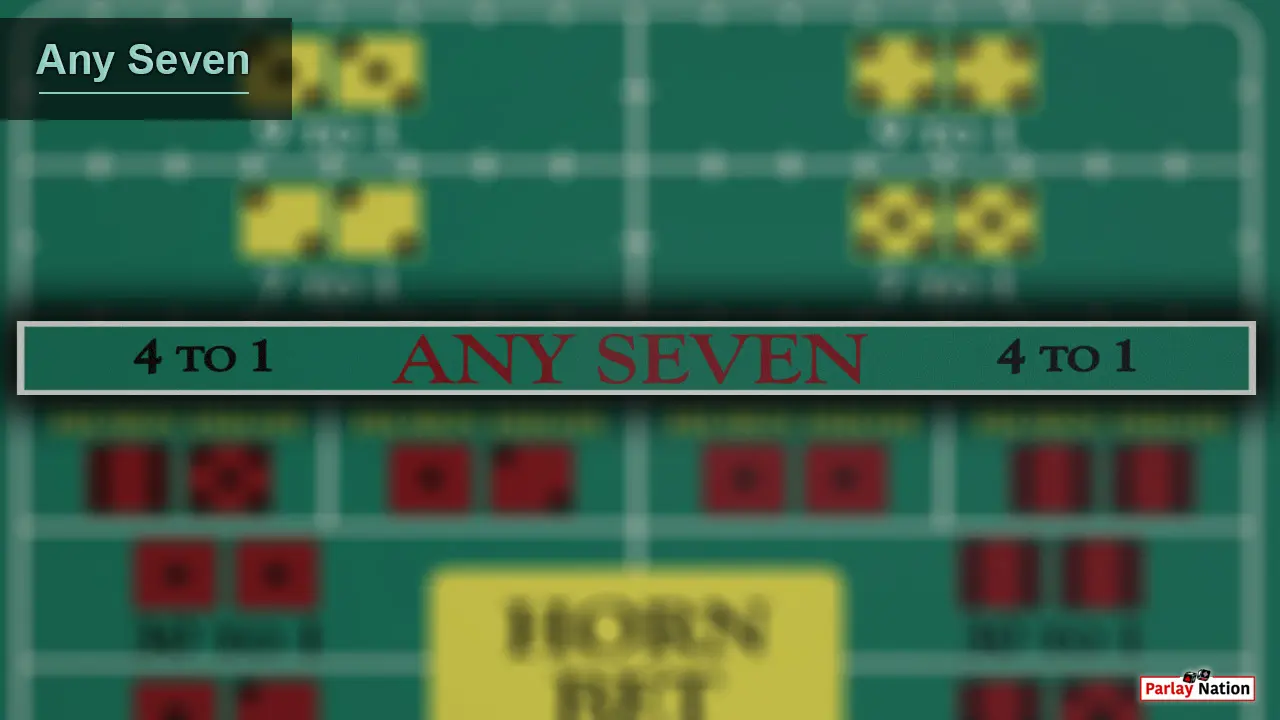 Overhead up close view of the any seven area on the craps layout.