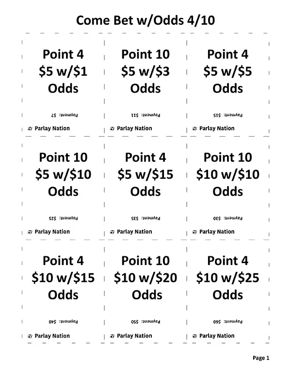 Come Bet with Odds Payments 4 & 10 - Easy