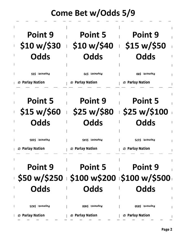 Come Bet with Odds Payments 5 & 9 - Easy