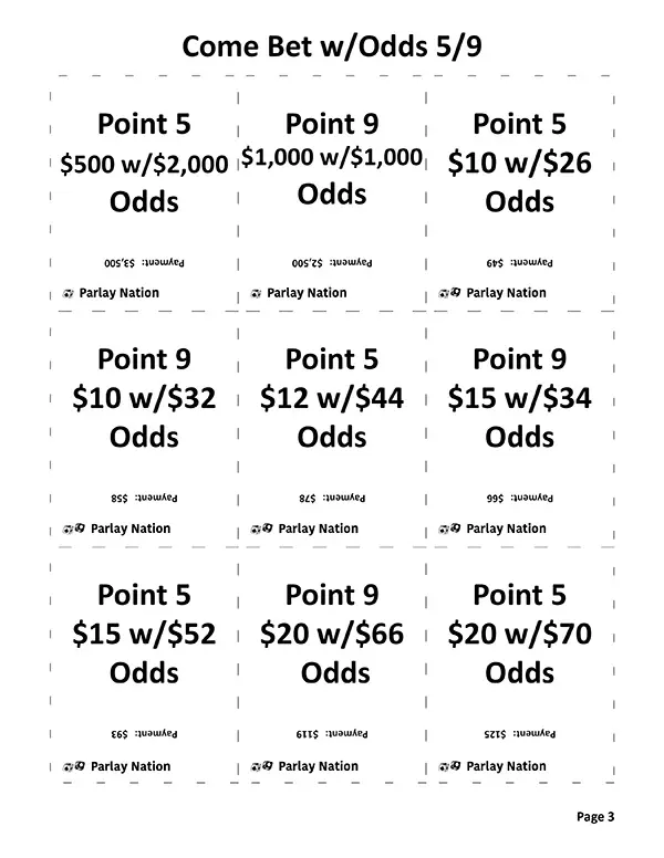 Come Bet with Odds Payments 5 & 9 - Easy/Med