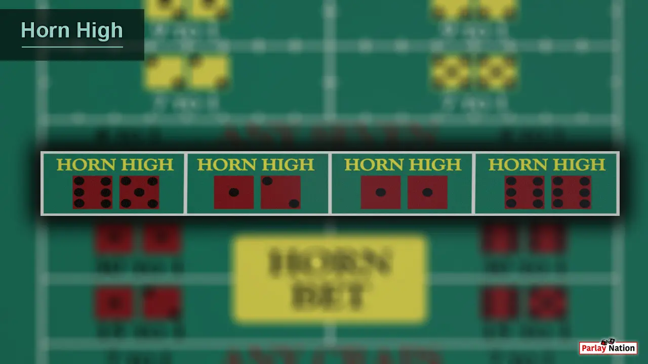 Up close overhead view of the horn highs on the craps layout.