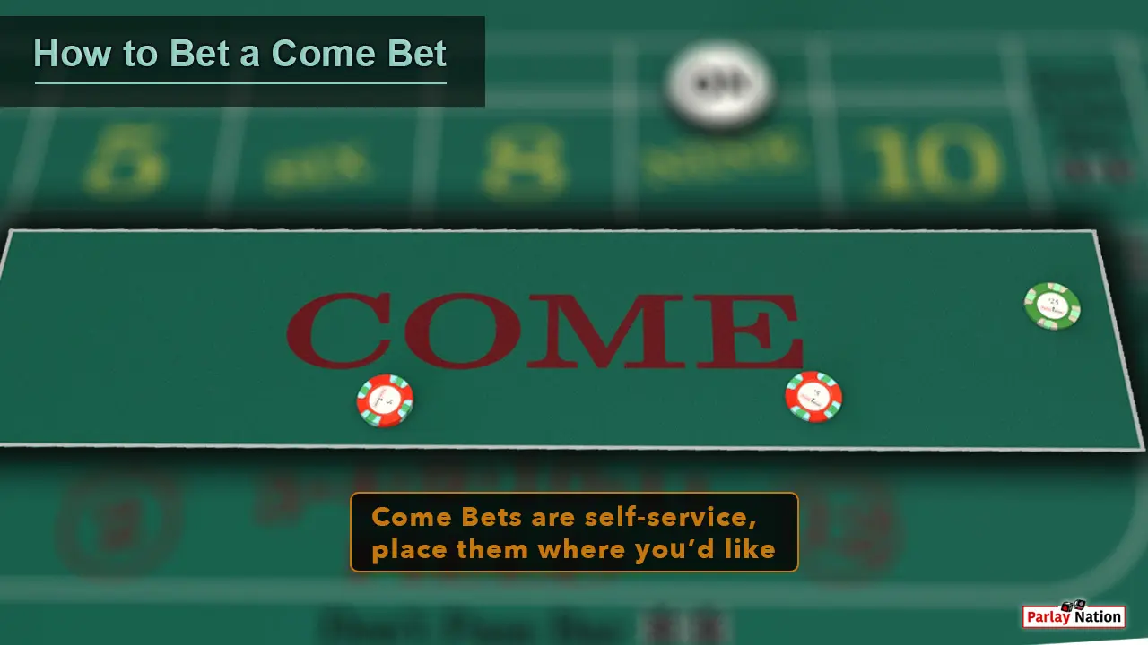 Up close view of multiple bets in the COME area.