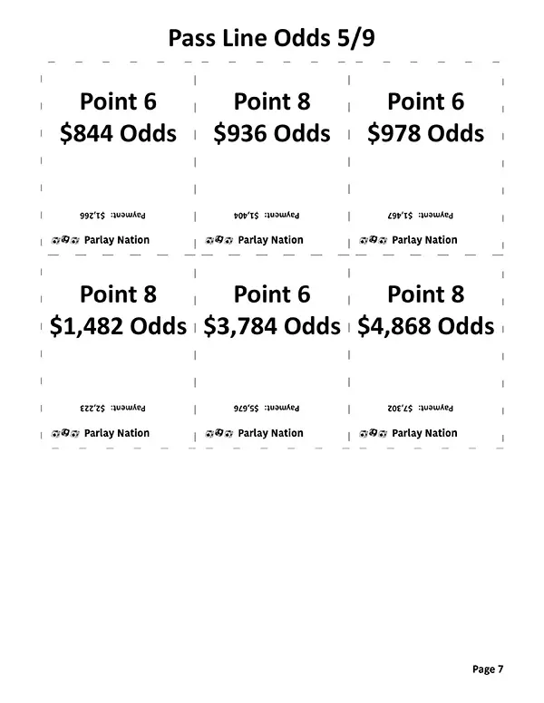 Pass Line Odds Payments 5 & 9 - Hard