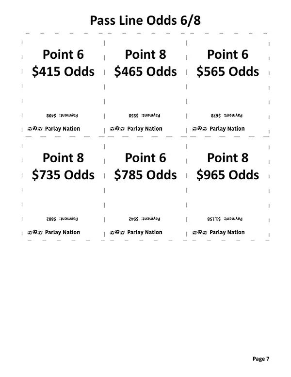 Pass Line Odds Payments 6 & 8 - Hard