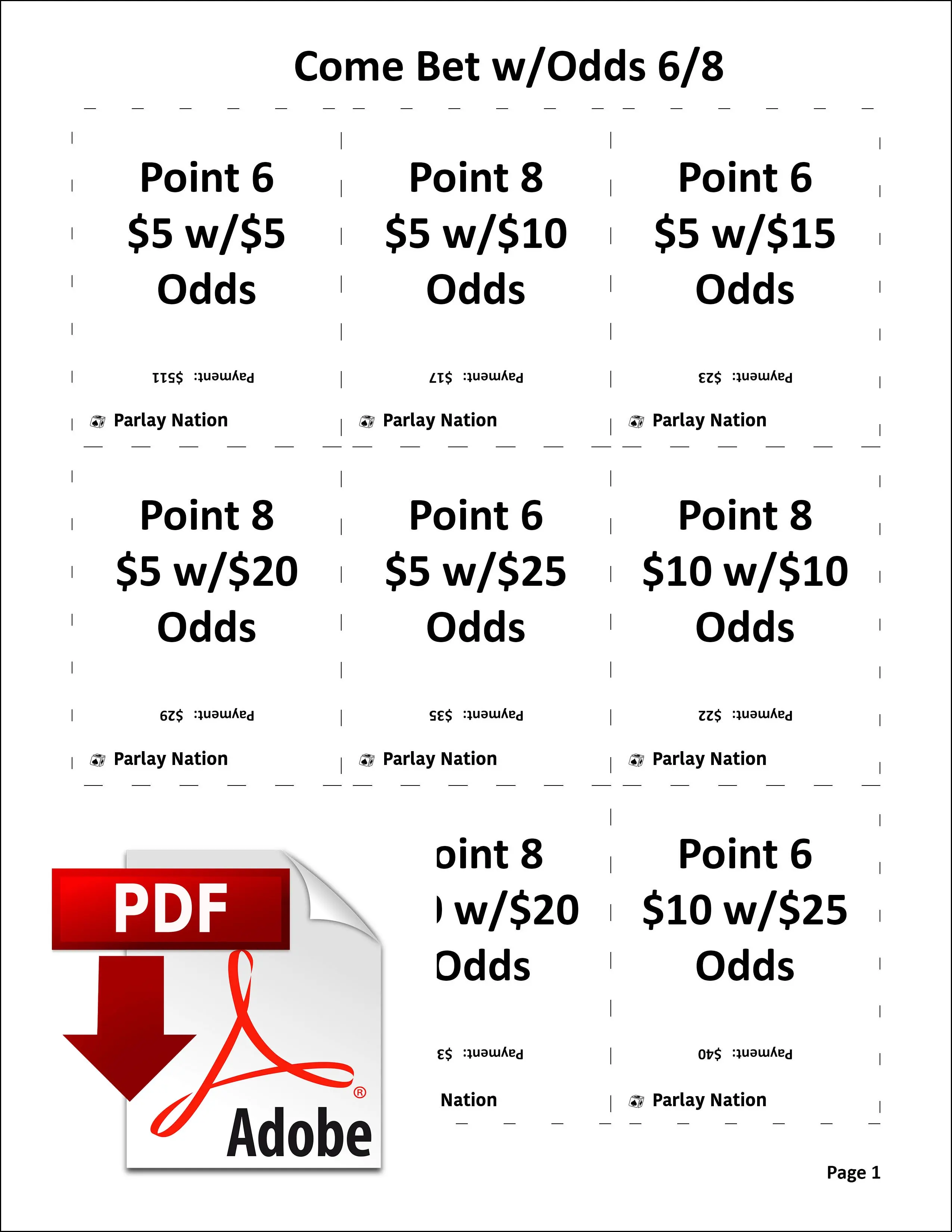 Come Bet w/Odds Payments 6 & 8 cover sheet.