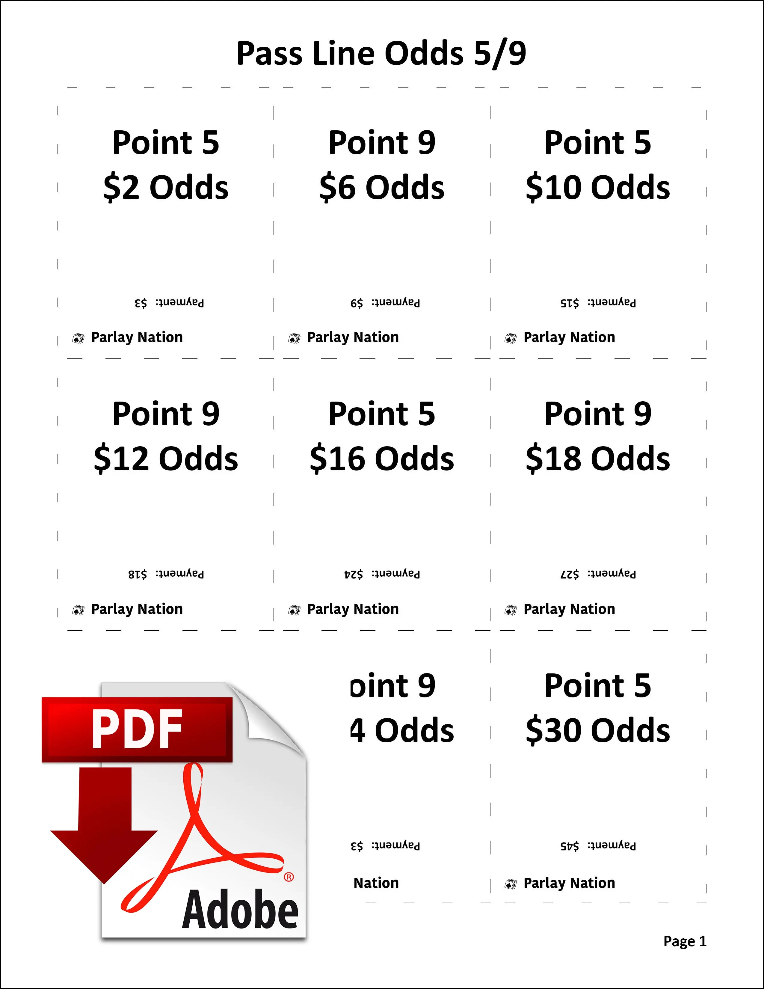 Pass Line Odds Payments 5 & 9 cover sheet.
