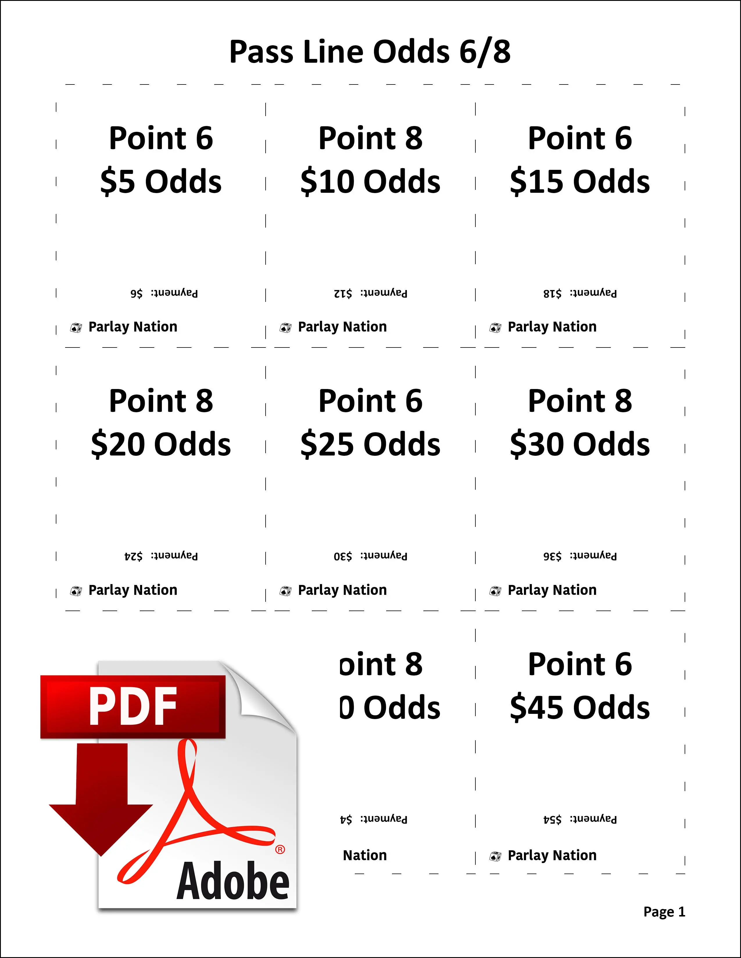 Pass Line Odds Payments 6 & 8 cover sheet.