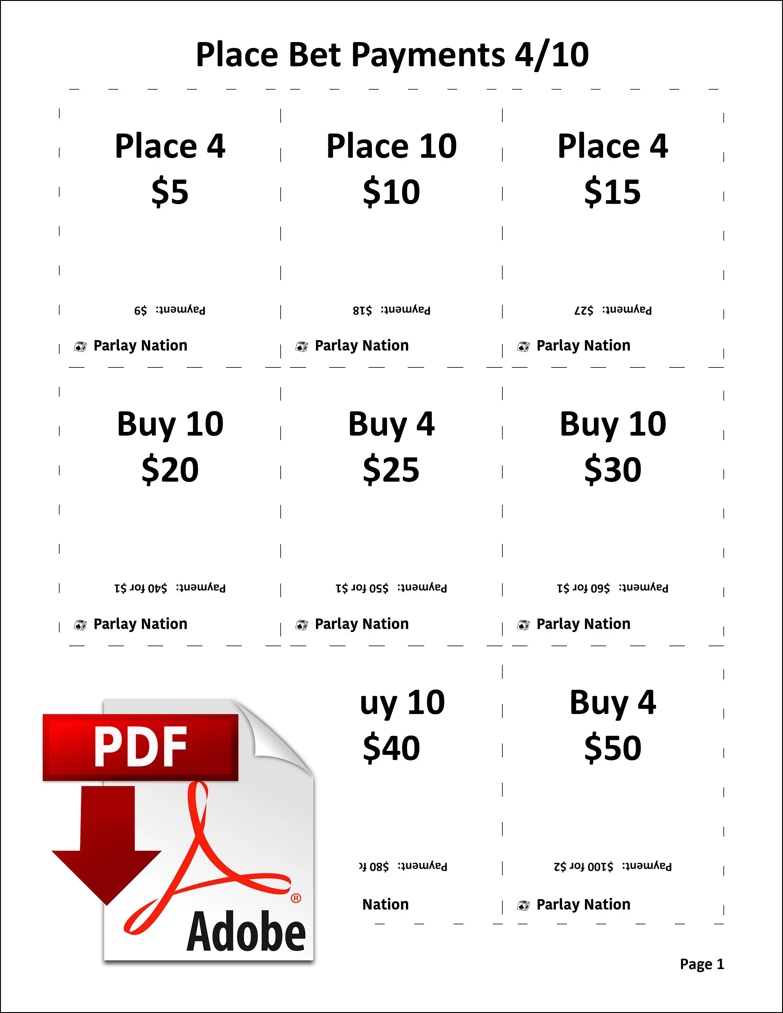 Place Bet Payments 4 & 10 cover sheet.
