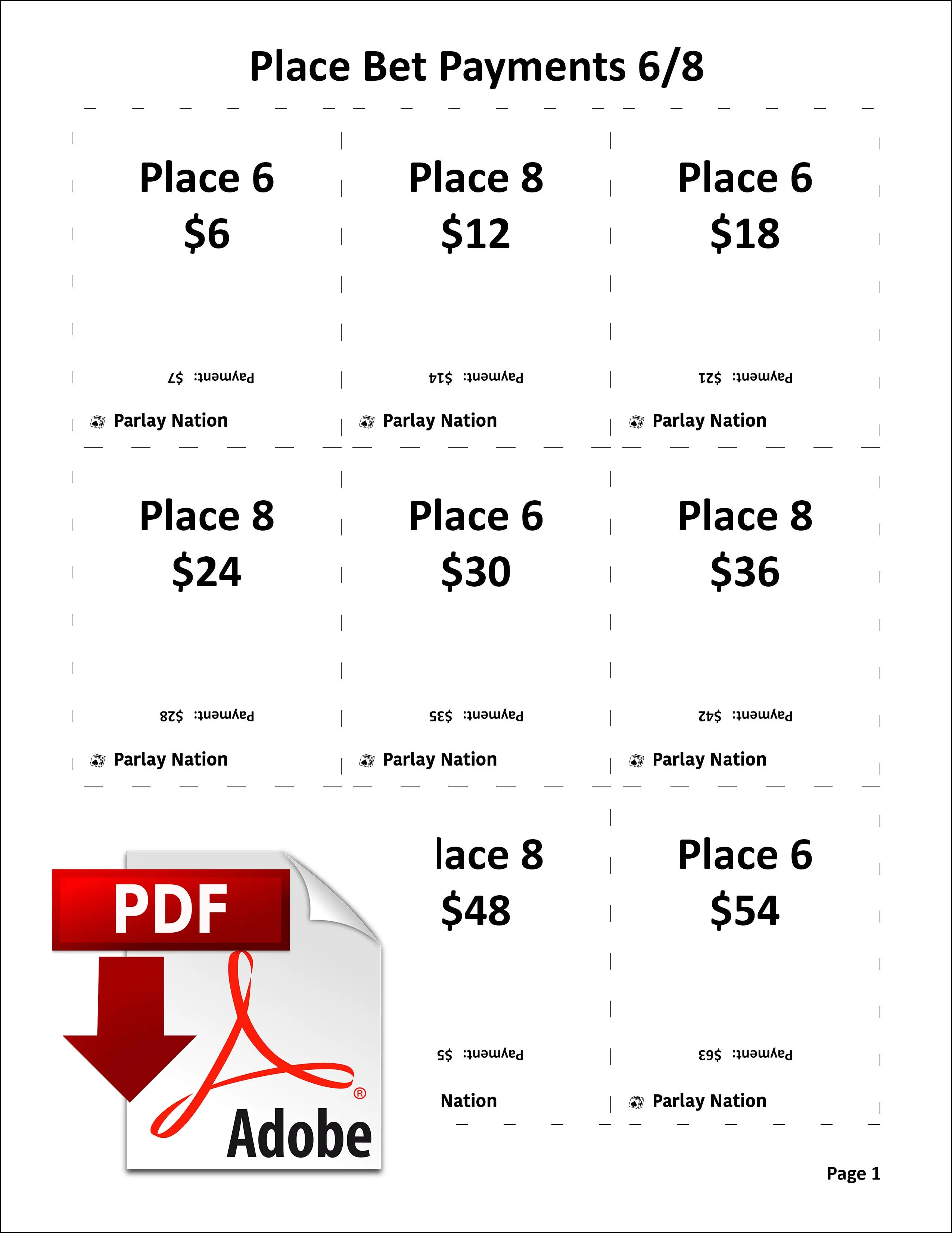 Place Bet Payments 6 & 8 cover sheet.